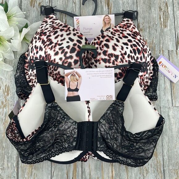 Women's Plus Underwire Leopard’s Print Plunge Bra 2-Pack Size 46DD - Picture 2 of 5